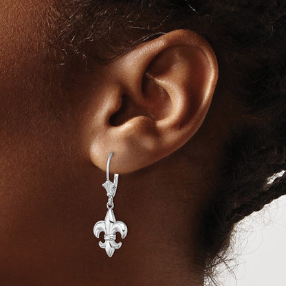 14K Weißgold Klein Fleur-de-lis Ohrhänger mit Brisur