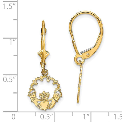 14K Gelbgold Poliert Claddagh Ohrhänger mit Brisur