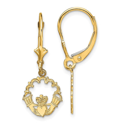 14K Gelbgold Poliert Claddagh Ohrhänger mit Brisur