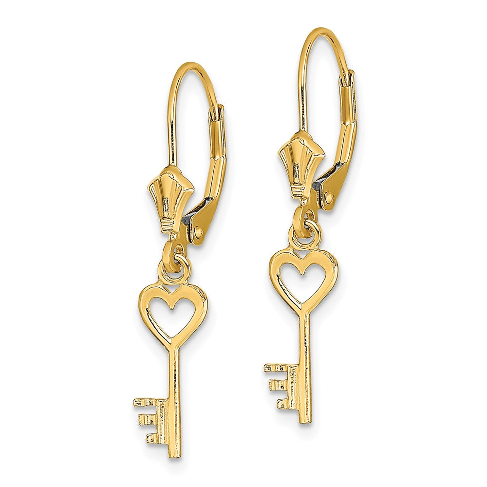 14K Gelbgold Poliert Herz Key Ohrhänger mit Brisur