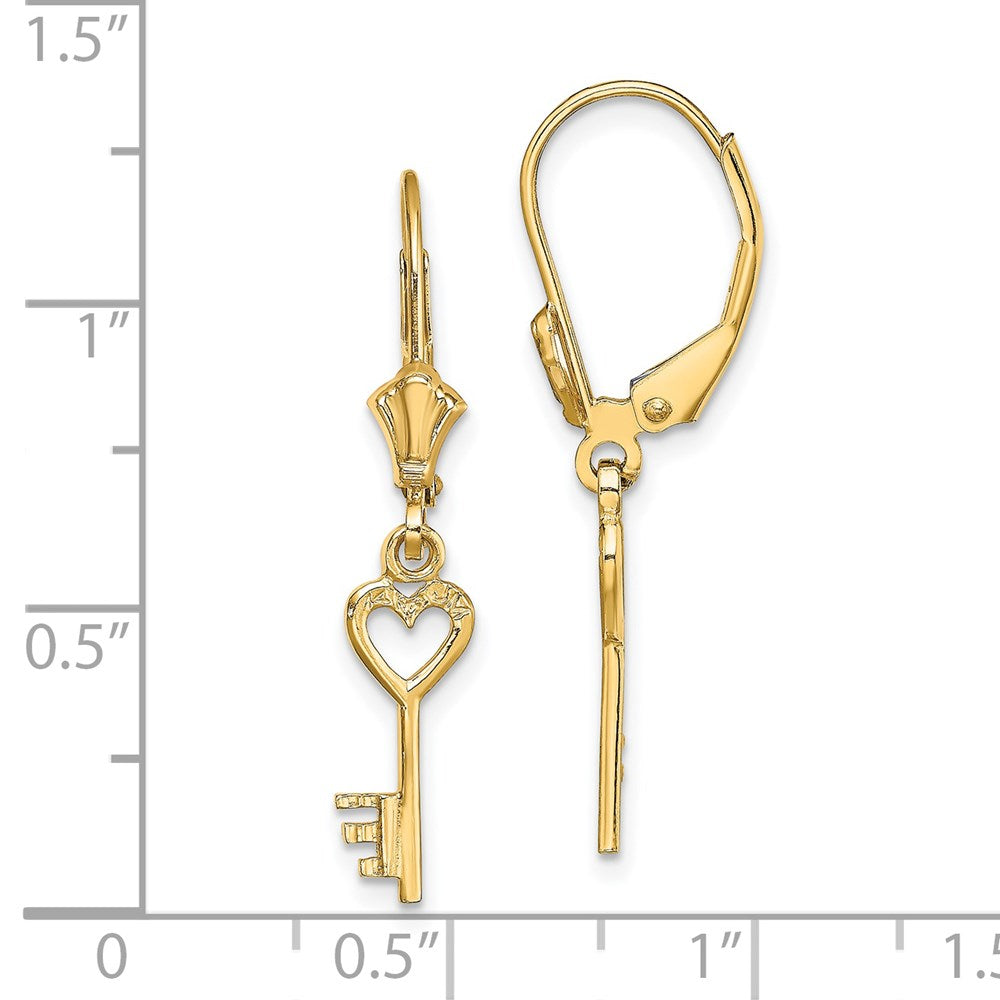 14K Gelbgold Poliert Herz Key Ohrhänger mit Brisur