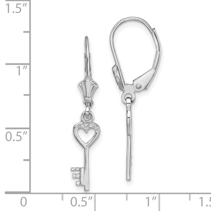14K Weißgold Poliert Herz Key Ohrhänger mit Brisur