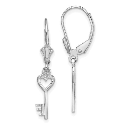 14K Weißgold Poliert Herz Key Ohrhänger mit Brisur