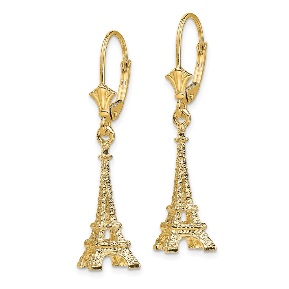 14K Gelbgold 3-d Eiffel Tower Ohrhänger mit Brisur
