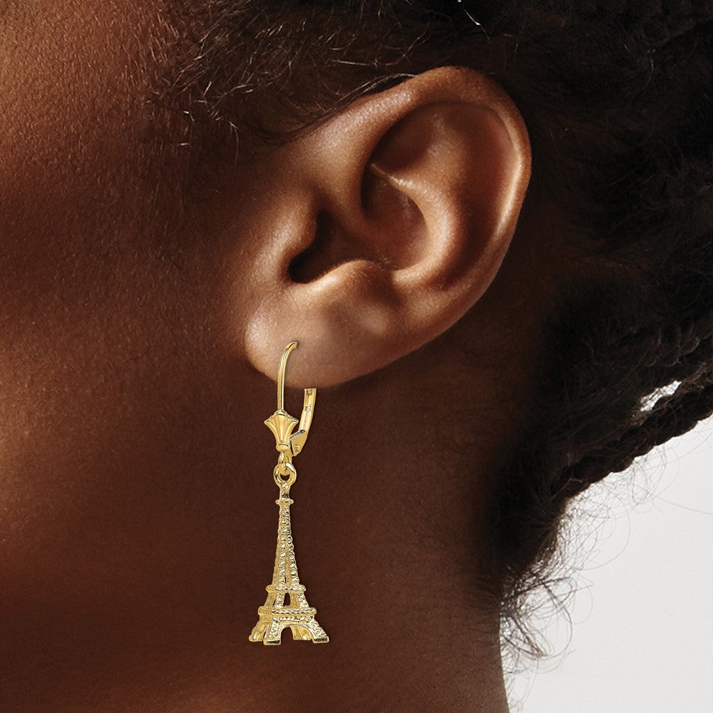 14K Gelbgold 3-d Eiffel Tower Ohrhänger mit Brisur