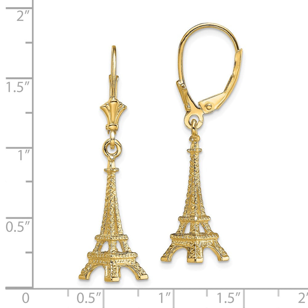 14K Gelbgold 3-d Eiffel Tower Ohrhänger mit Brisur