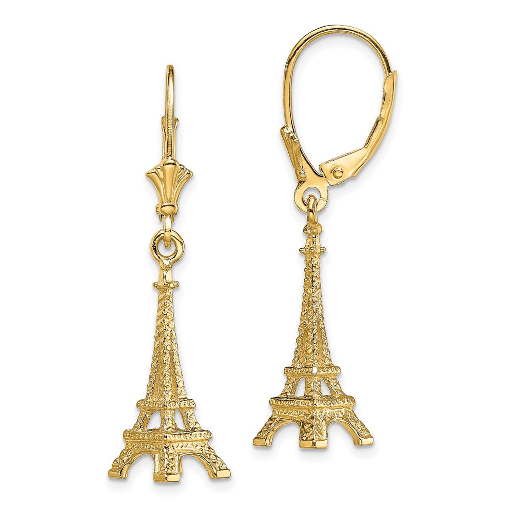 14K Gelbgold 3-d Eiffel Tower Ohrhänger mit Brisur