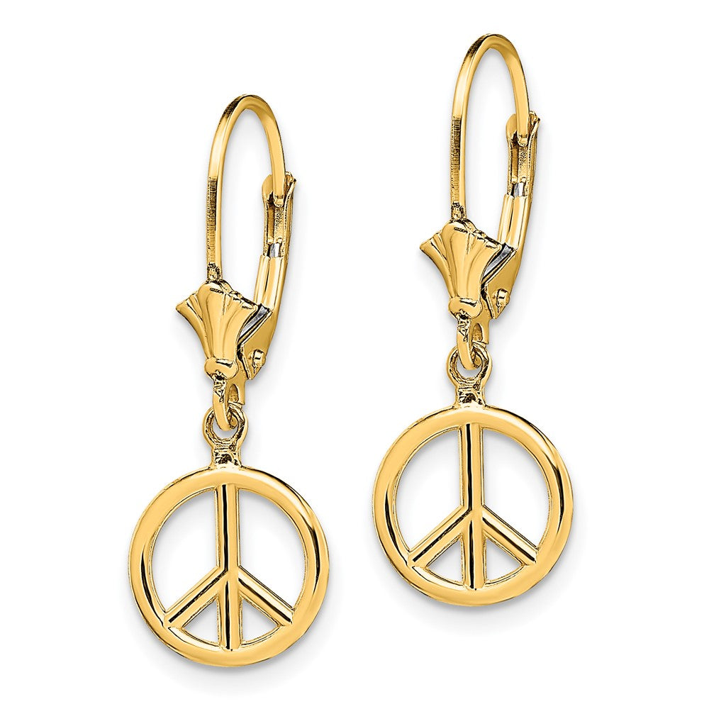 14K Gelbgold 3-d Frieden Symbol Ohrhänger mit Brisur