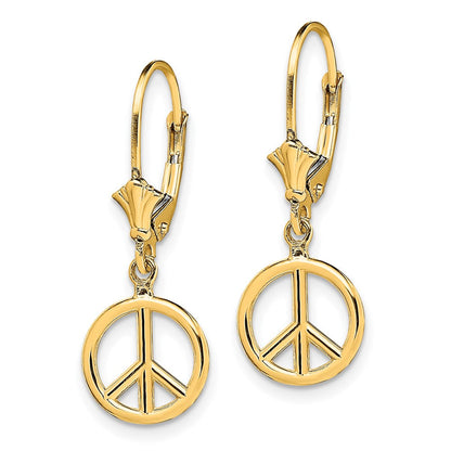 14K Gelbgold 3-d Frieden Symbol Ohrhänger mit Brisur