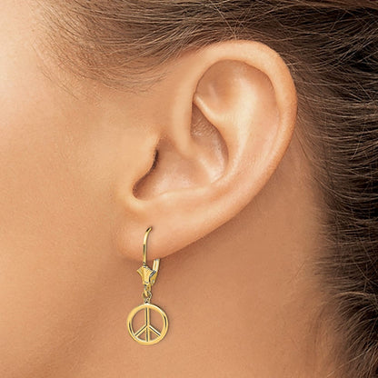 14K Gelbgold 3-d Frieden Symbol Ohrhänger mit Brisur