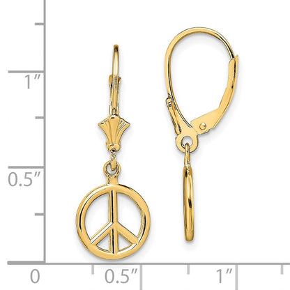 14K Gelbgold 3-d Frieden Symbol Ohrhänger mit Brisur