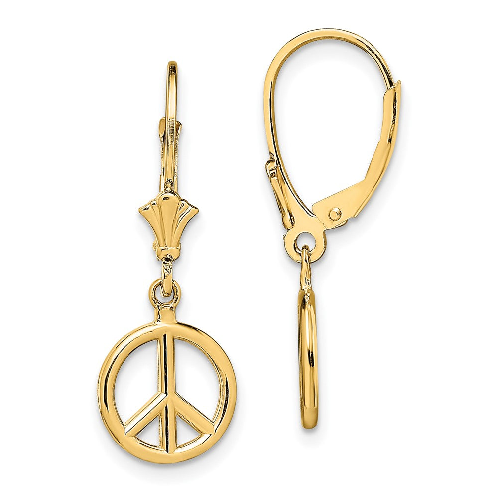 14K Gelbgold 3-d Frieden Symbol Ohrhänger mit Brisur