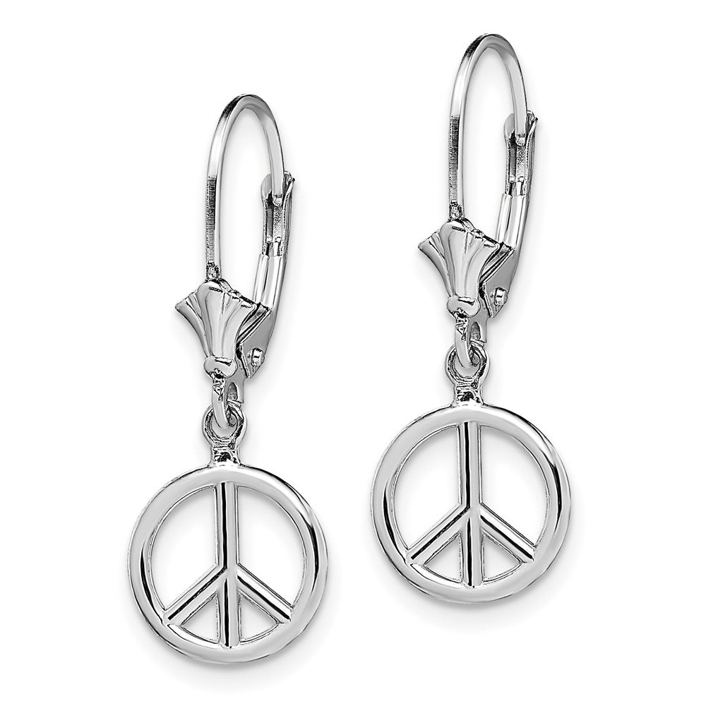 14K Weißgold 3-d Frieden Symbol Ohrhänger mit Brisur