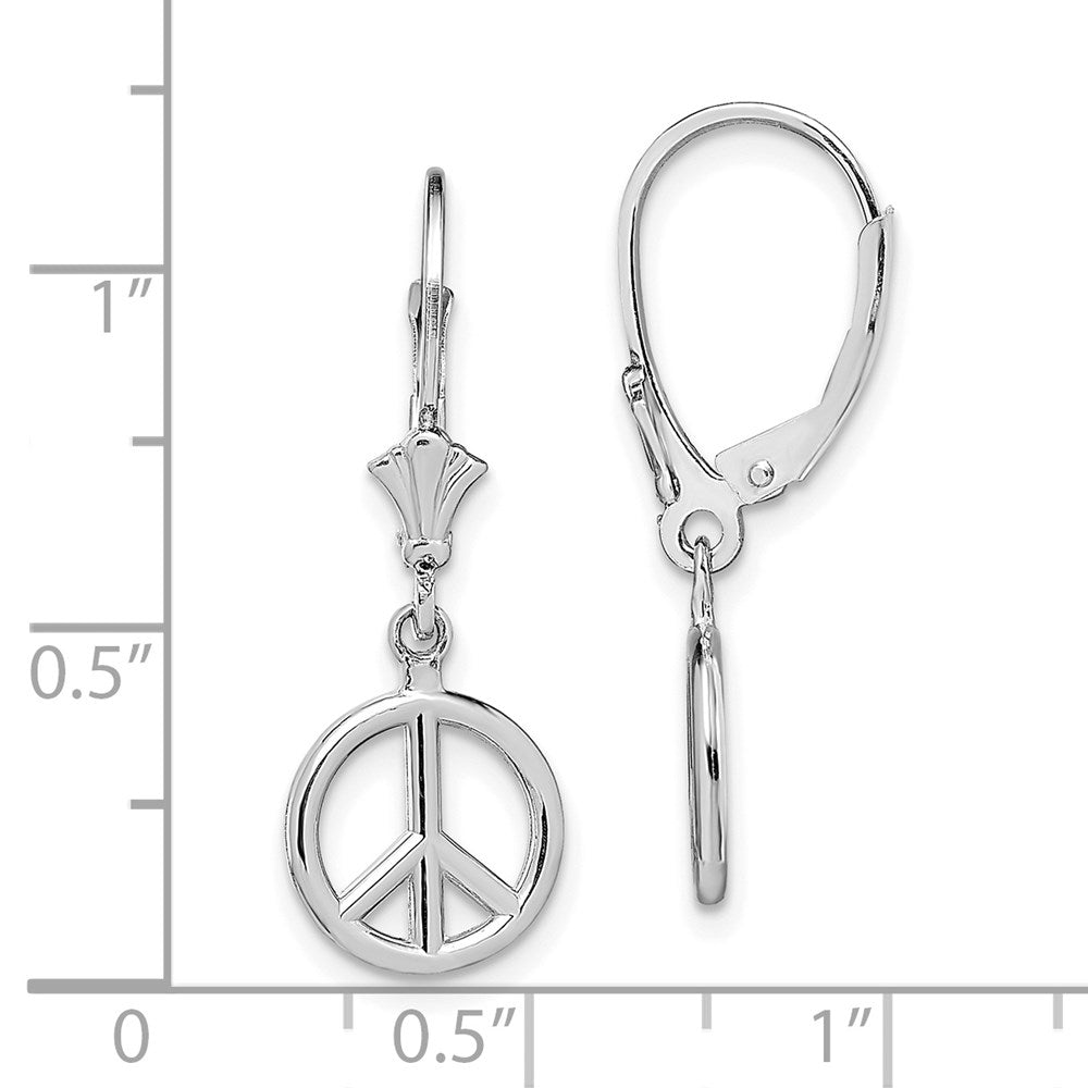 14K Weißgold 3-d Frieden Symbol Ohrhänger mit Brisur