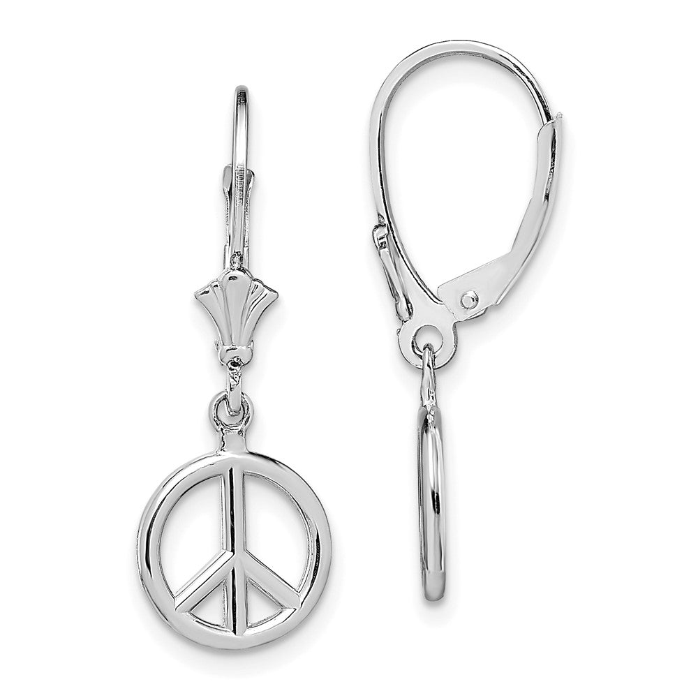 14K Weißgold 3-d Frieden Symbol Ohrhänger mit Brisur