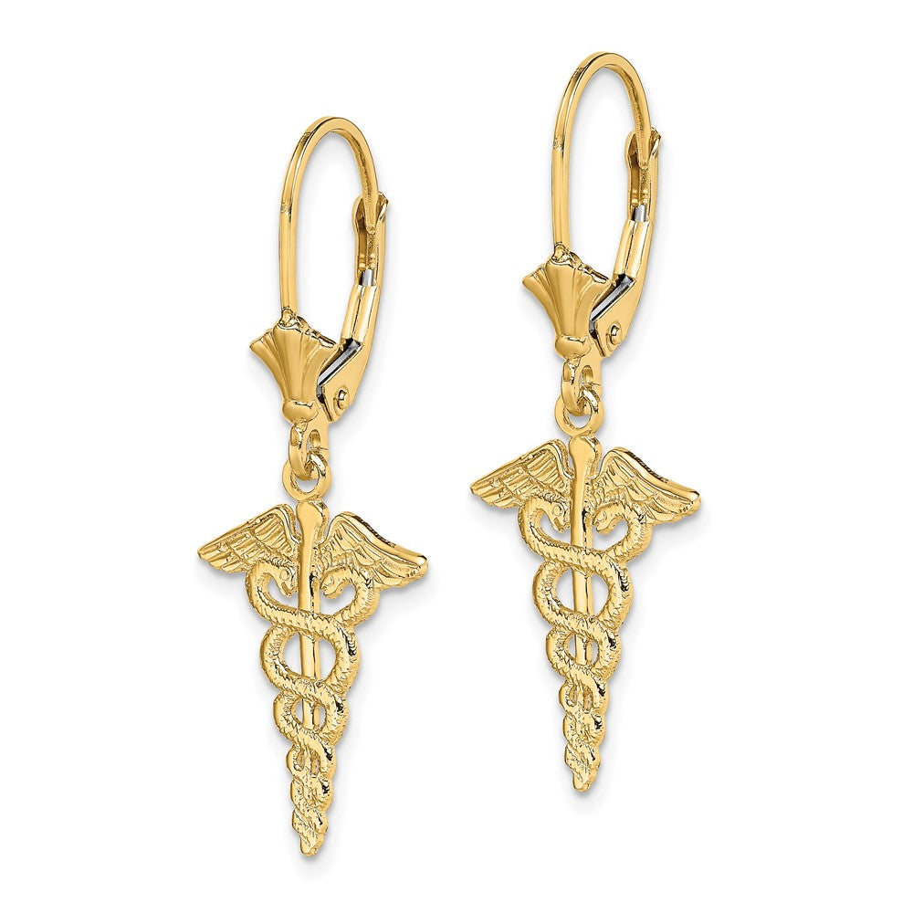 14K Gelbgold Caduceus Ohrhänger mit Brisur