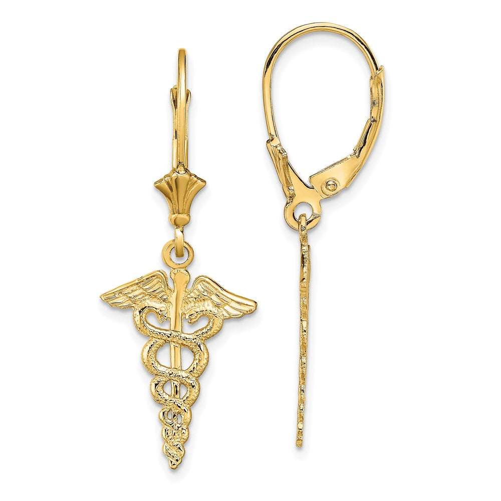 14K Gelbgold Caduceus Ohrhänger mit Brisur