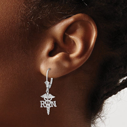 14K Weißgold Rn Caduceus Ohrhänger mit Brisur