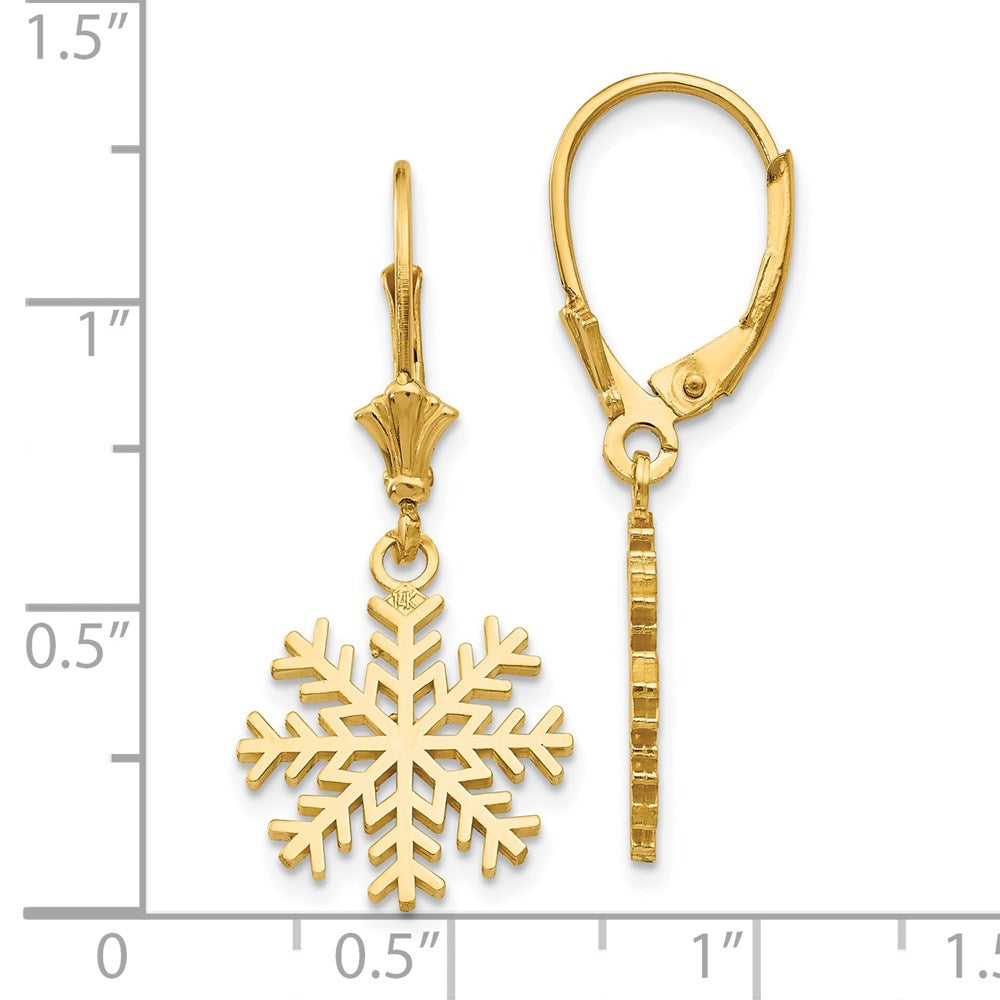 Schneeflocken-Ohrhänger mit Leverback-Verschluss aus 14K Gelbgold