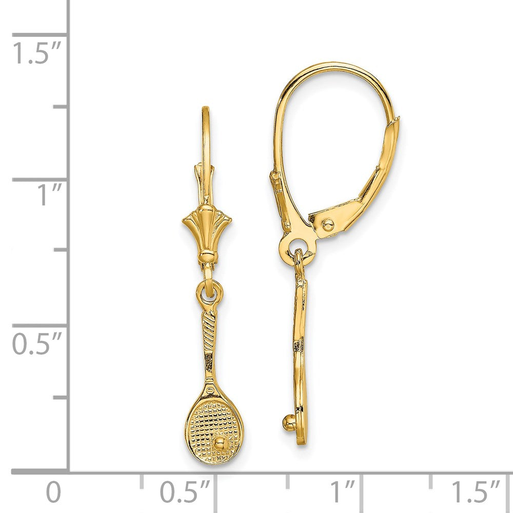 14K Gelbgold Poliert Tennis Schläger mit Kugel Ohrhänger mit Brisur