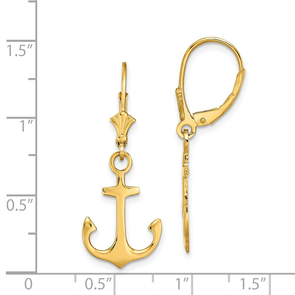 14K Gelbgold 2-d Poliert Anker Ohrhänger mit Brisur