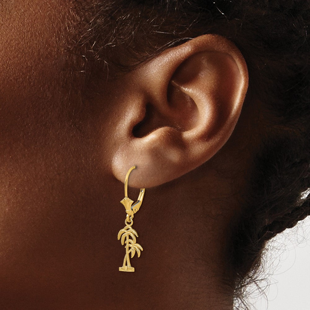 14K Gelbgold Palme Baum Ohrhänger mit Brisur