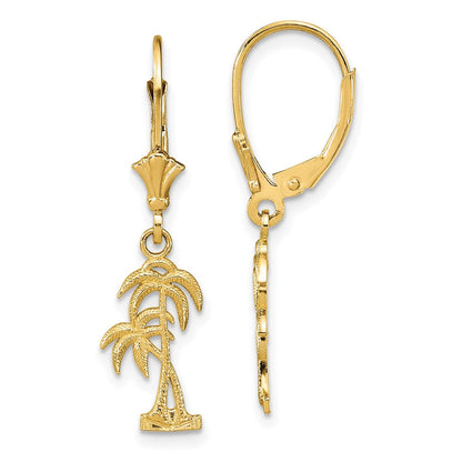 14K Gelbgold Palme Baum Ohrhänger mit Brisur