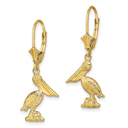 14K Gelbgold 3-d Pelican Standing Ohrhänger mit Brisur