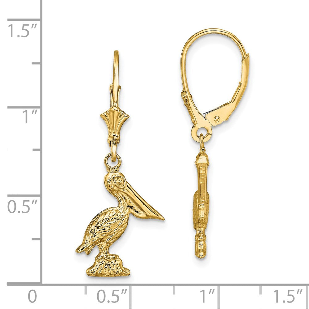 14K Gelbgold 3-d Pelican Standing Ohrhänger mit Brisur
