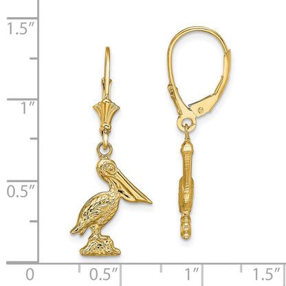 14K Gelbgold 3-d Pelican Standing Ohrhänger mit Brisur