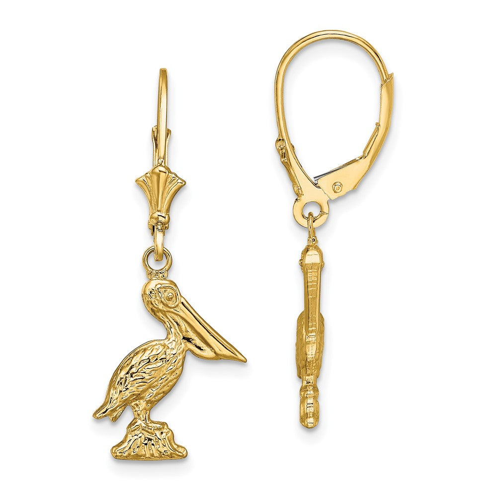 14K Gelbgold 3-d Pelican Standing Ohrhänger mit Brisur