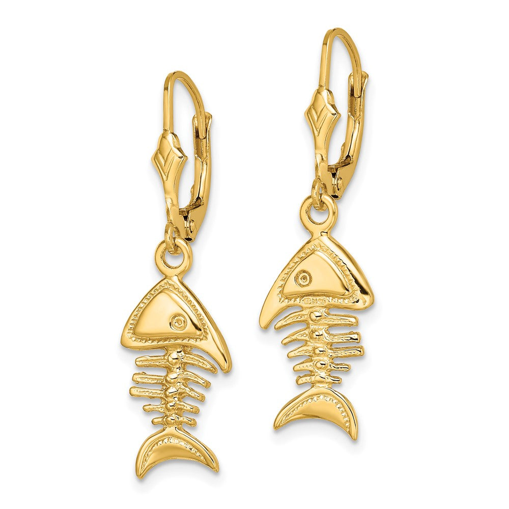 14K Gelbgold 3-d Fishbone Ohrhänger mit Brisur