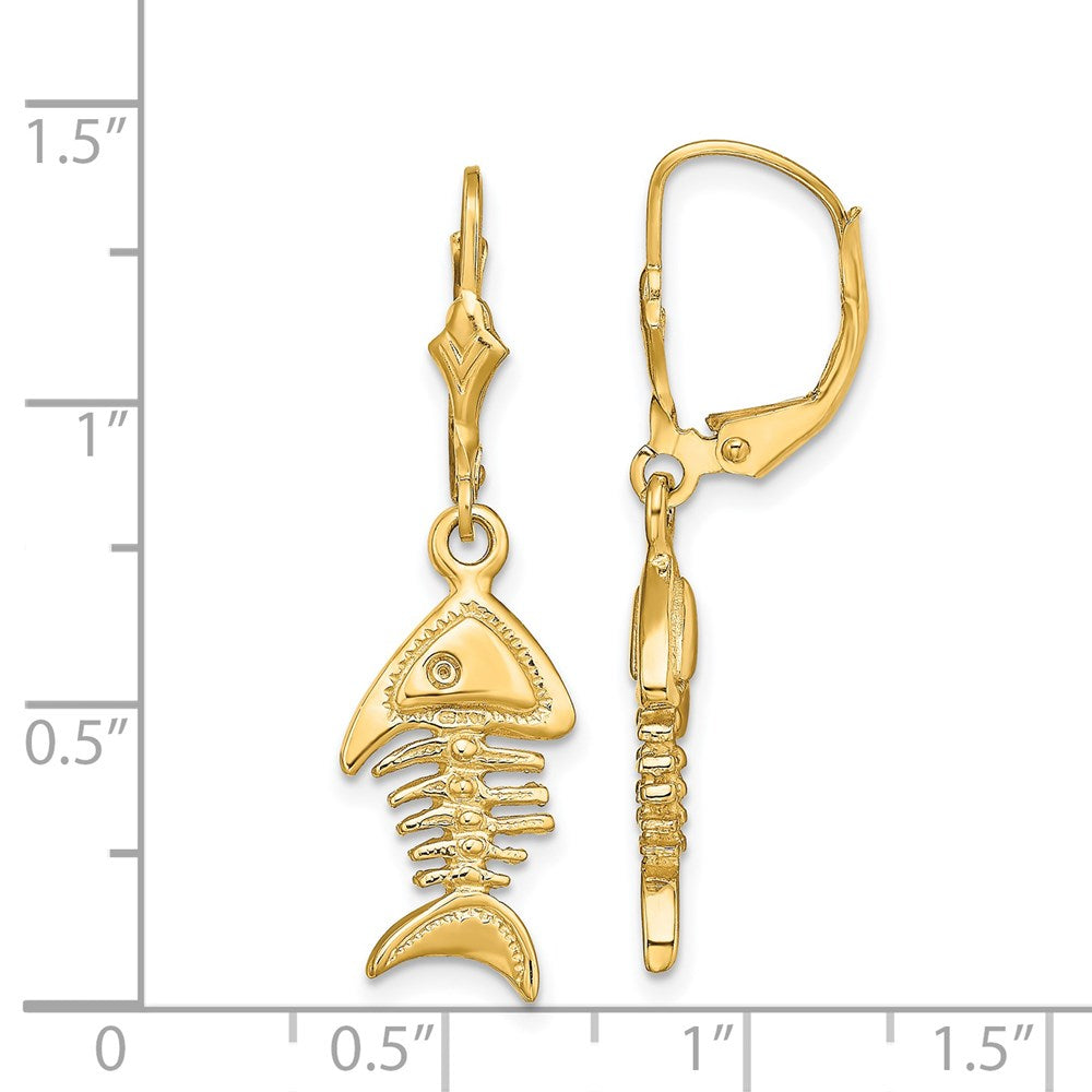 14K Gelbgold 3-d Fishbone Ohrhänger mit Brisur