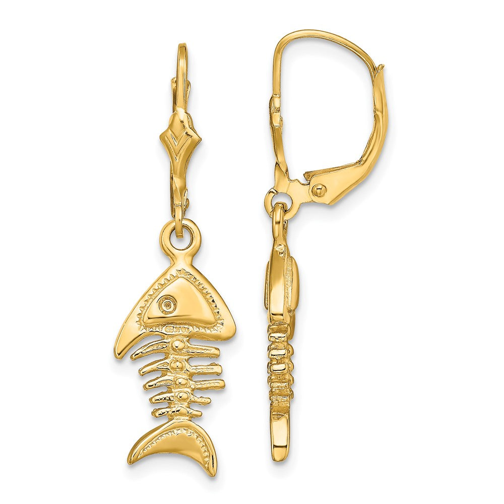 14K Gelbgold 3-d Fishbone Ohrhänger mit Brisur