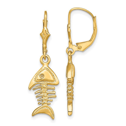 14K Gelbgold 3-d Fishbone Ohrhänger mit Brisur
