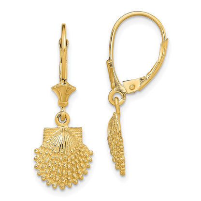 14K Gelbgold 2-d Gekugelt Muschel Ohrhänger mit Brisur