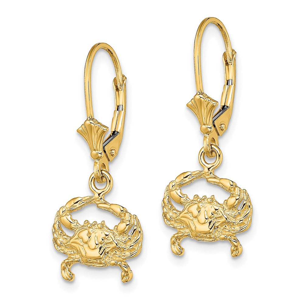 14K Gelbgold Blaue Krabbe 2-D Ohrringe mit Leverback-Verschluss