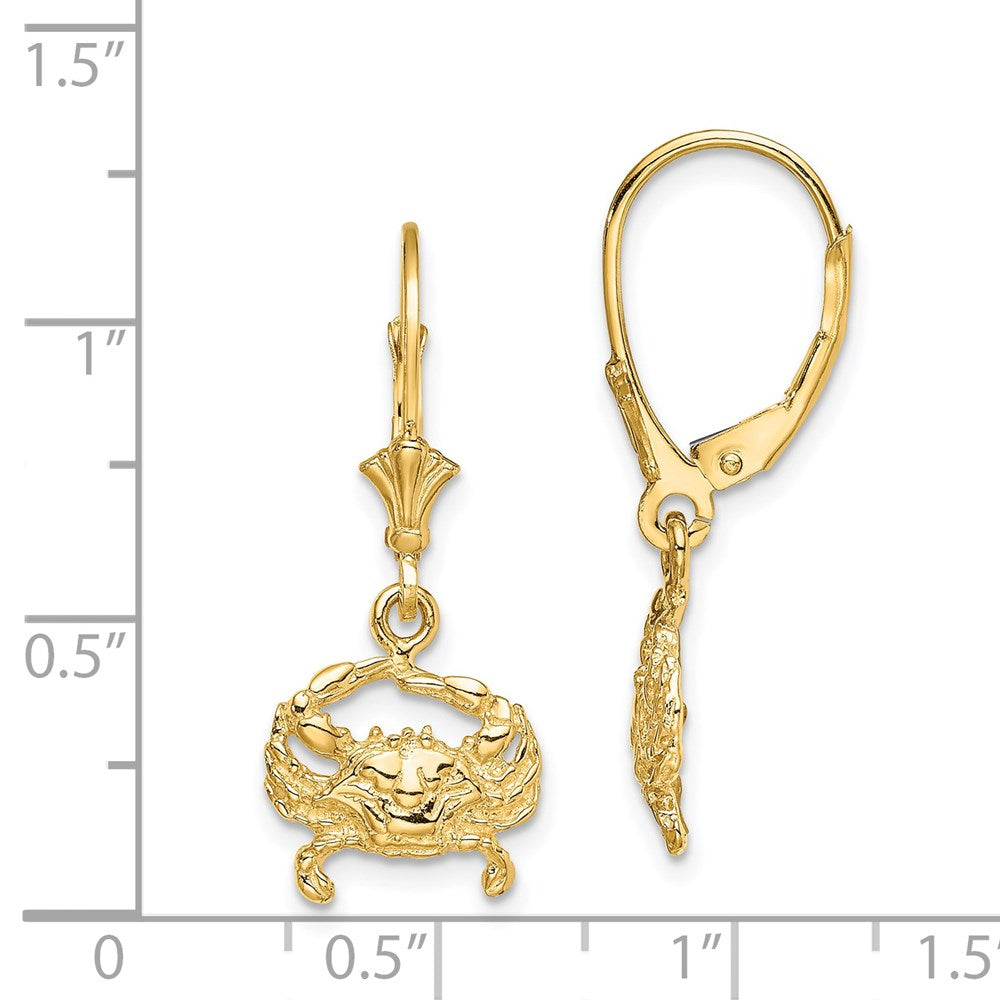 14K Gelbgold 2-d Blau Krabbe Ohrhänger mit Brisur