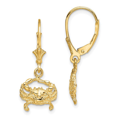 14K Gelbgold Blaue Krabbe 2-D Ohrringe mit Leverback-Verschluss