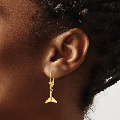 14K Gelbgold Klein Wal Schwanz Ohrhänger mit Brisur
