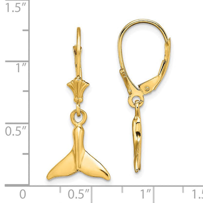 14K Gelbgold Klein Wal Schwanz Ohrhänger mit Brisur