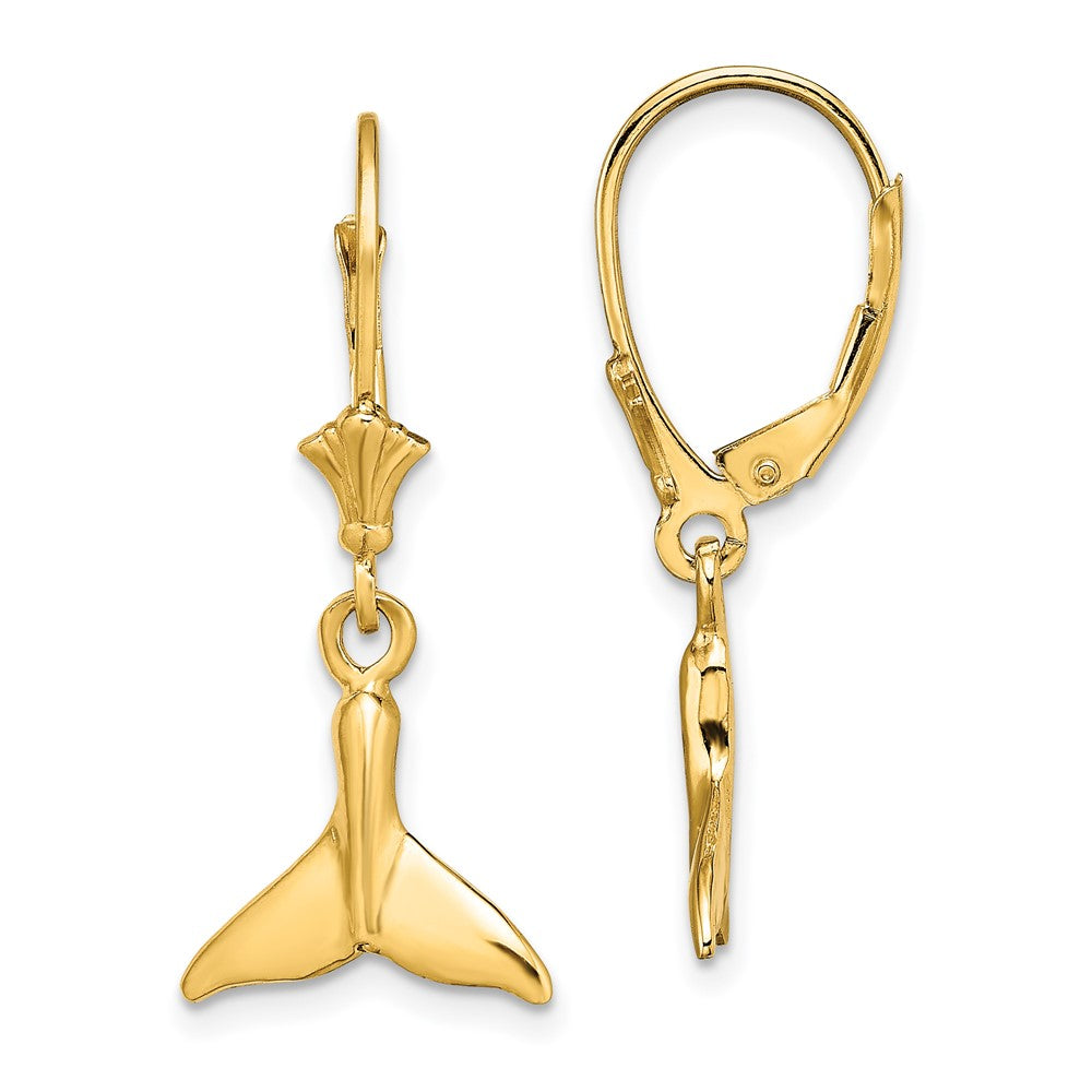 14K Gelbgold Klein Wal Schwanz Ohrhänger mit Brisur