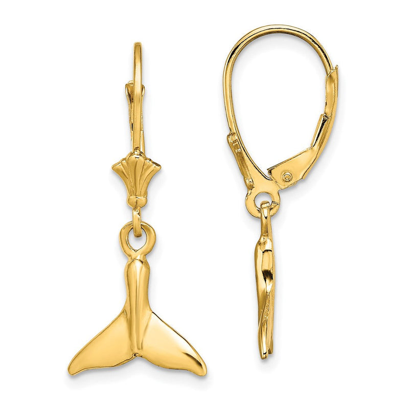 14K Gelbgold Klein Wal Schwanz Ohrhänger mit Brisur