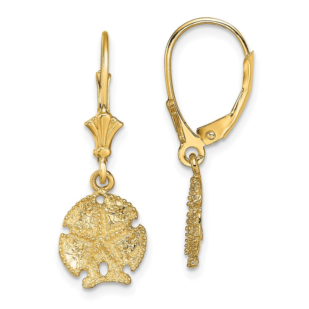 14K Gelbgold Sand Dollar mit Stern Ohrhänger mit Brisur