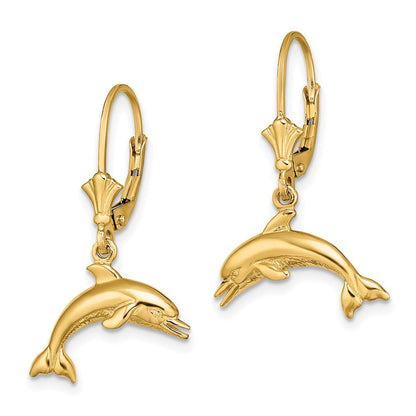 Ohrringe mit springendem Delfin, Leverback-Verschluss, 14K Gelbgold