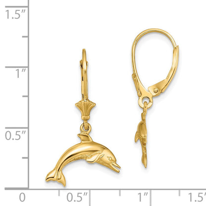 Ohrringe mit springendem Delfin, Leverback-Verschluss, 14K Gelbgold