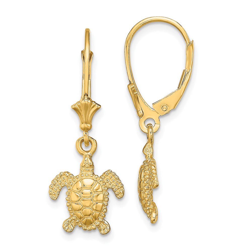 14K Gelbgold Mini-Meeresschildkröte Ohrhänger mit Brisurverschluss, 3-D-poliert