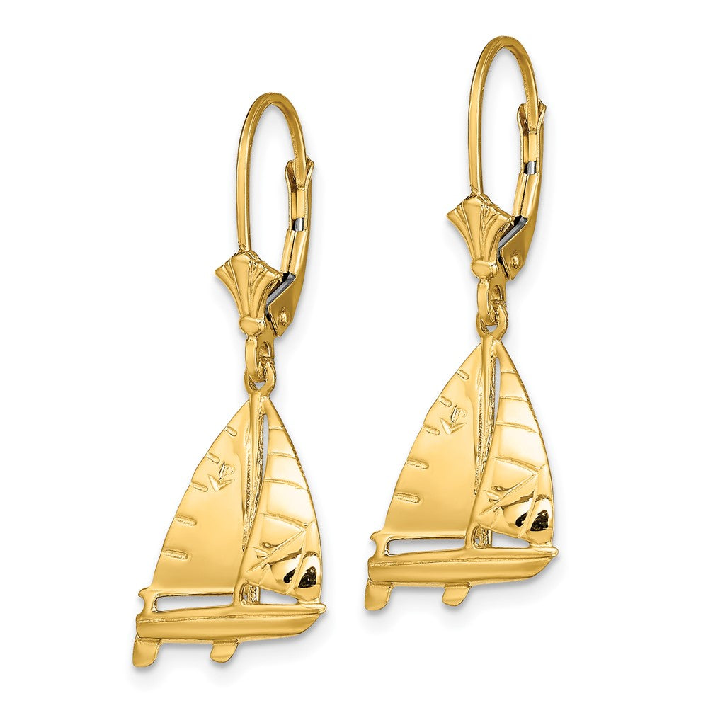 14K Gelbgold Ohrringe mit 3-D-Segelboot-Motiv und Leverback-Verschluss