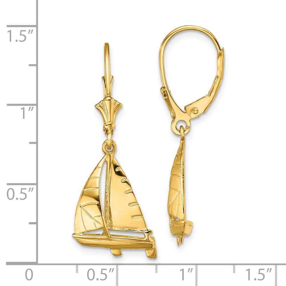 14K Gelbgold Ohrringe mit 3-D-Segelboot-Motiv und Leverback-Verschluss