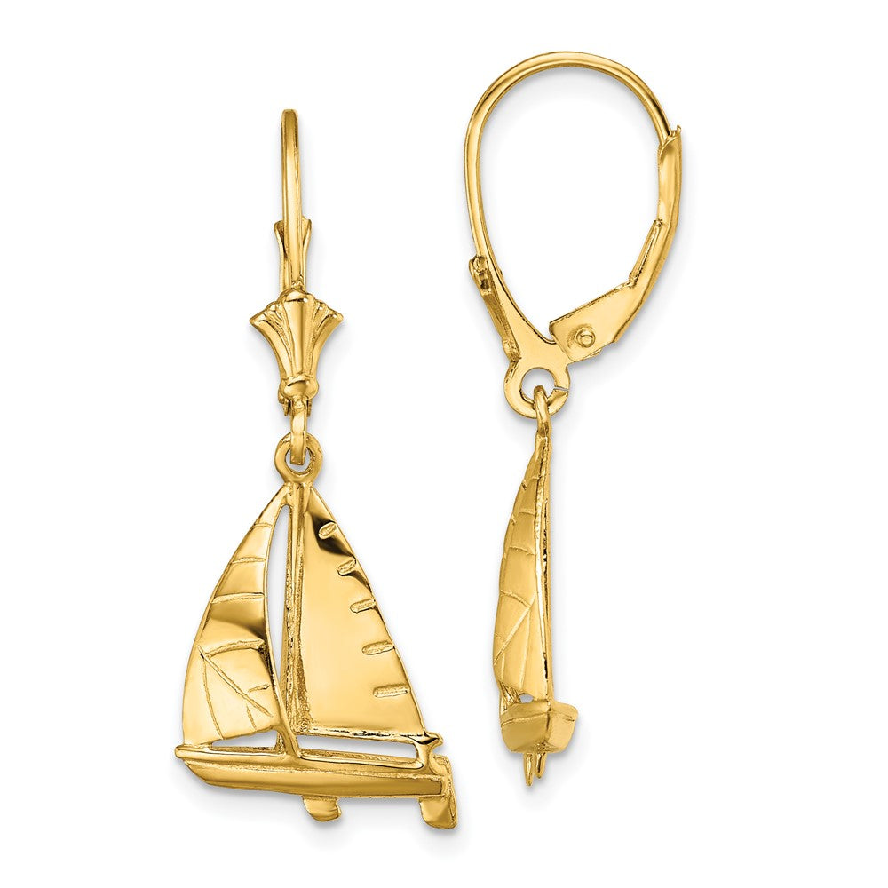 14K Gelbgold Ohrringe mit 3-D-Segelboot-Motiv und Leverback-Verschluss